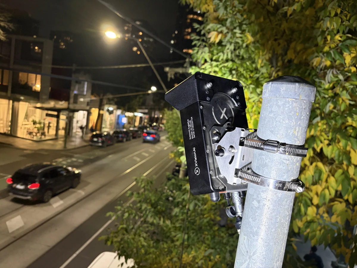 XVision roadside intelligence hardware installed on a street at night